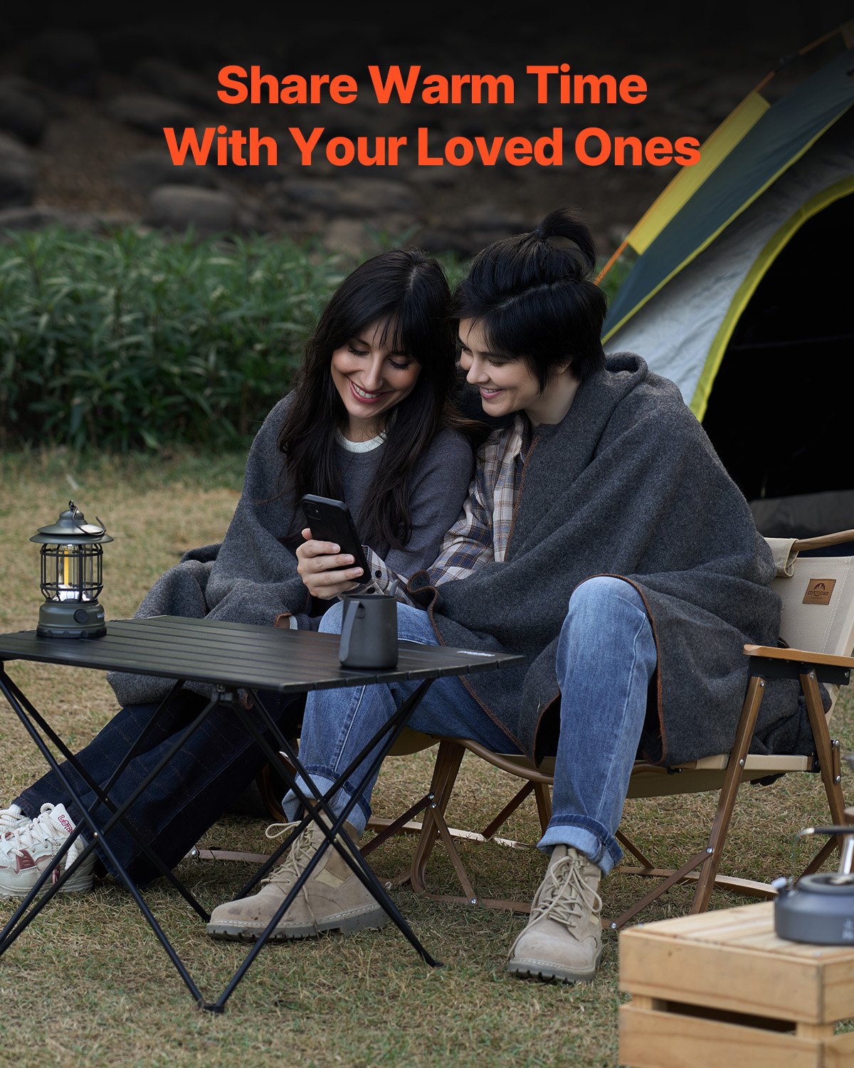 Wool Camping Blanket 1,62x2,23m / 64in x 88in Warm for Camping Hiking