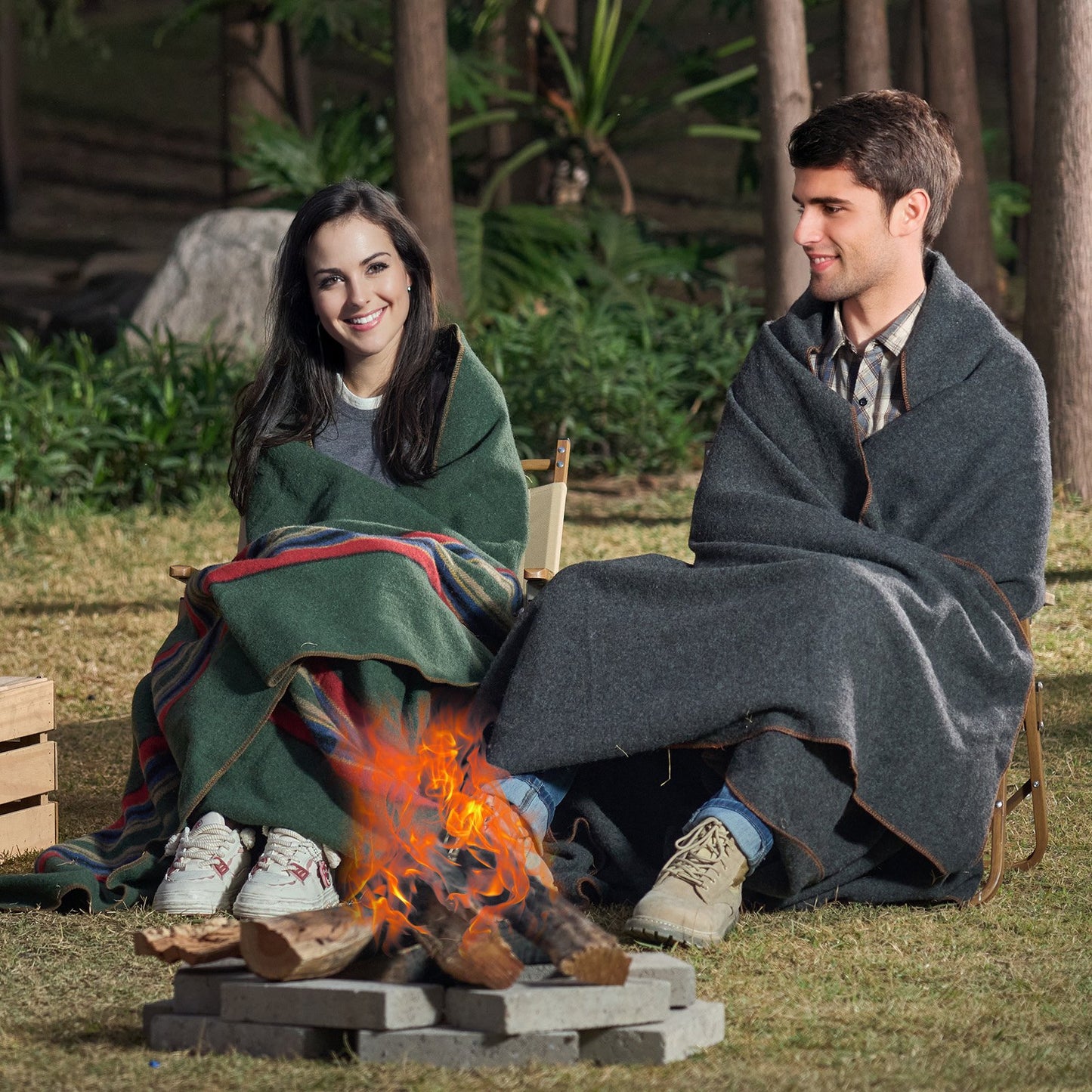 Wool Camping Blanket 1,62x2,23m / 64in x 88in Warm for Camping Hiking