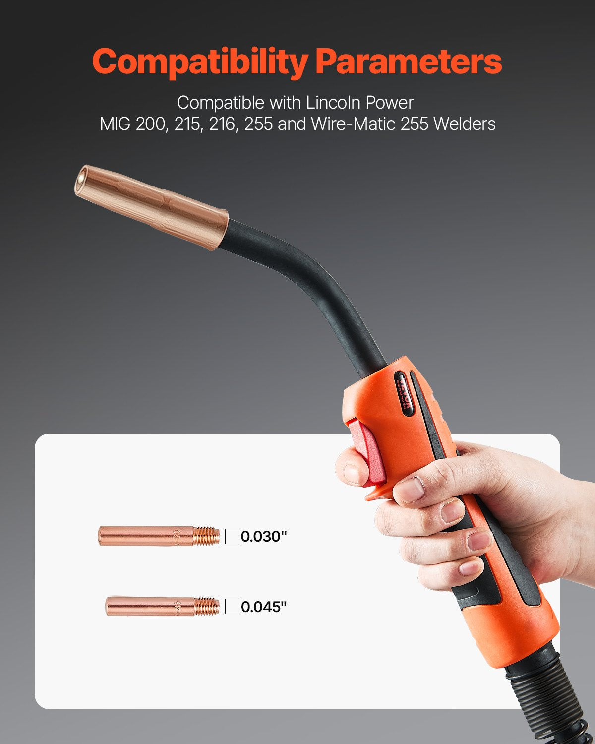 VEVOR 250Amp Mig Welding Gun with 15FT Cable, Compatible with LincoIn