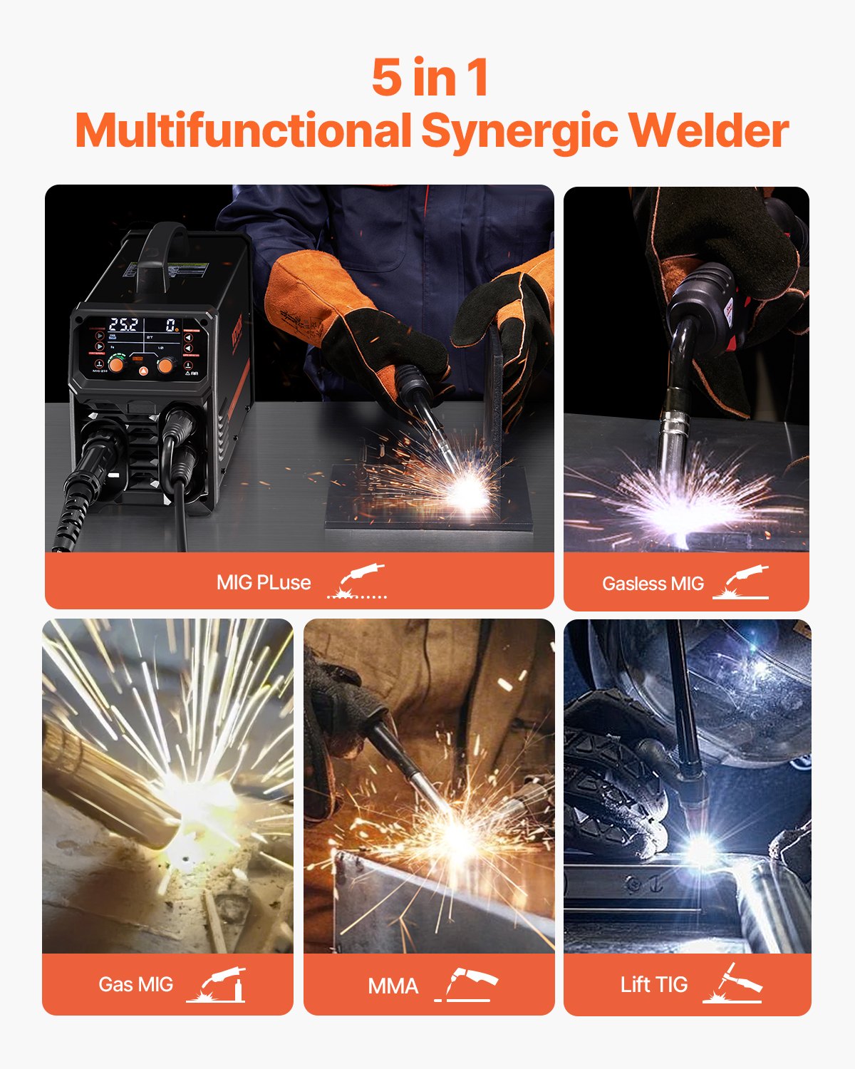 Pro MIG Welder, 250Amp Pluse Mig Welding Machine, 5-in-1 Welder