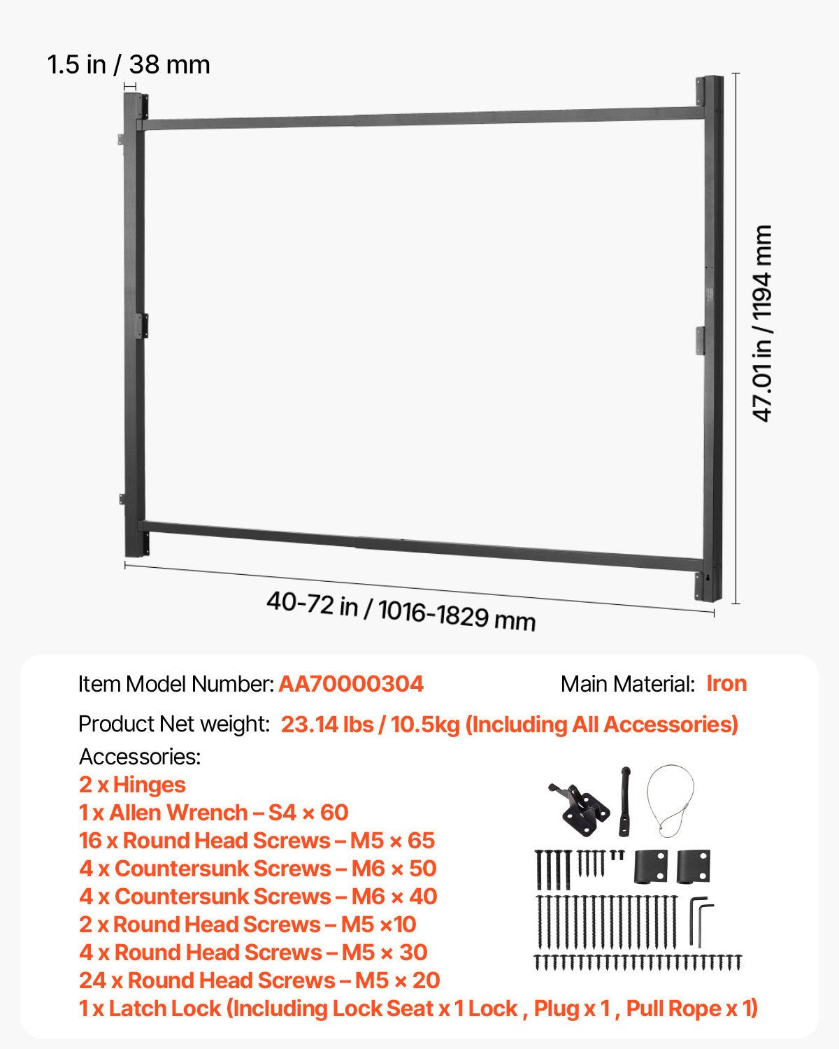 VEVOR Gate Building Kit, Fits 40 to 72 in Wide Openings, Up from 4 to