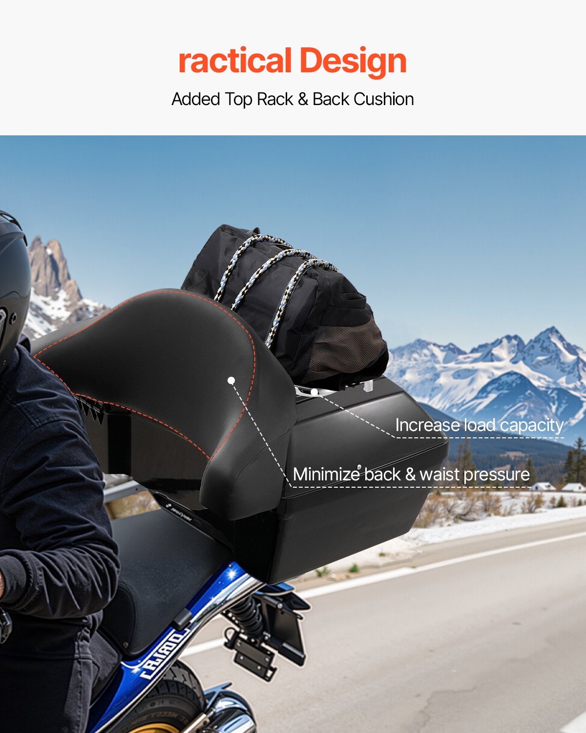 VEVOR Motorcycle Top Case, Universal Durable PP Material Motorbike