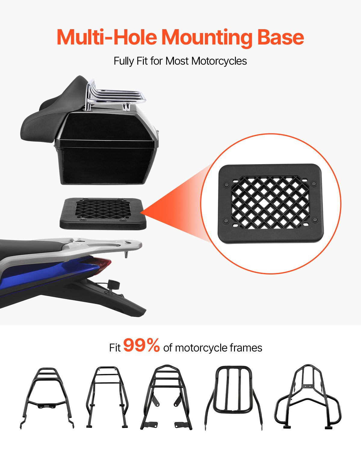 VEVOR Motorcycle Top Case, Universal Durable PP Material Motorbike