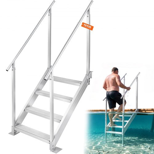 VEVOR Dock Ladder 4 Step, Dock Stairs 30''-38'' Adjustable Height, 500