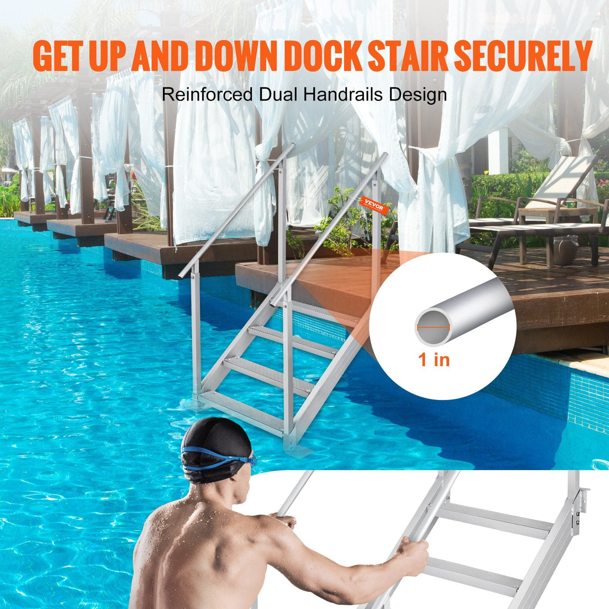 VEVOR Dock Ladder 4 Step, Dock Stairs 30''-38'' Adjustable Height, 500