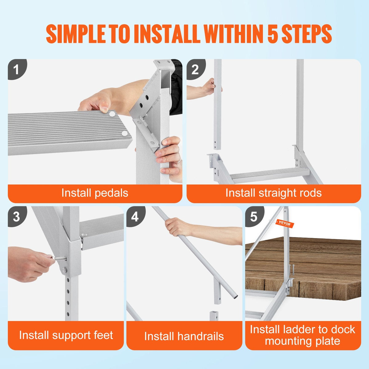 VEVOR Dock Ladder 4 Step, Dock Stairs 30''-38'' Adjustable Height, 500