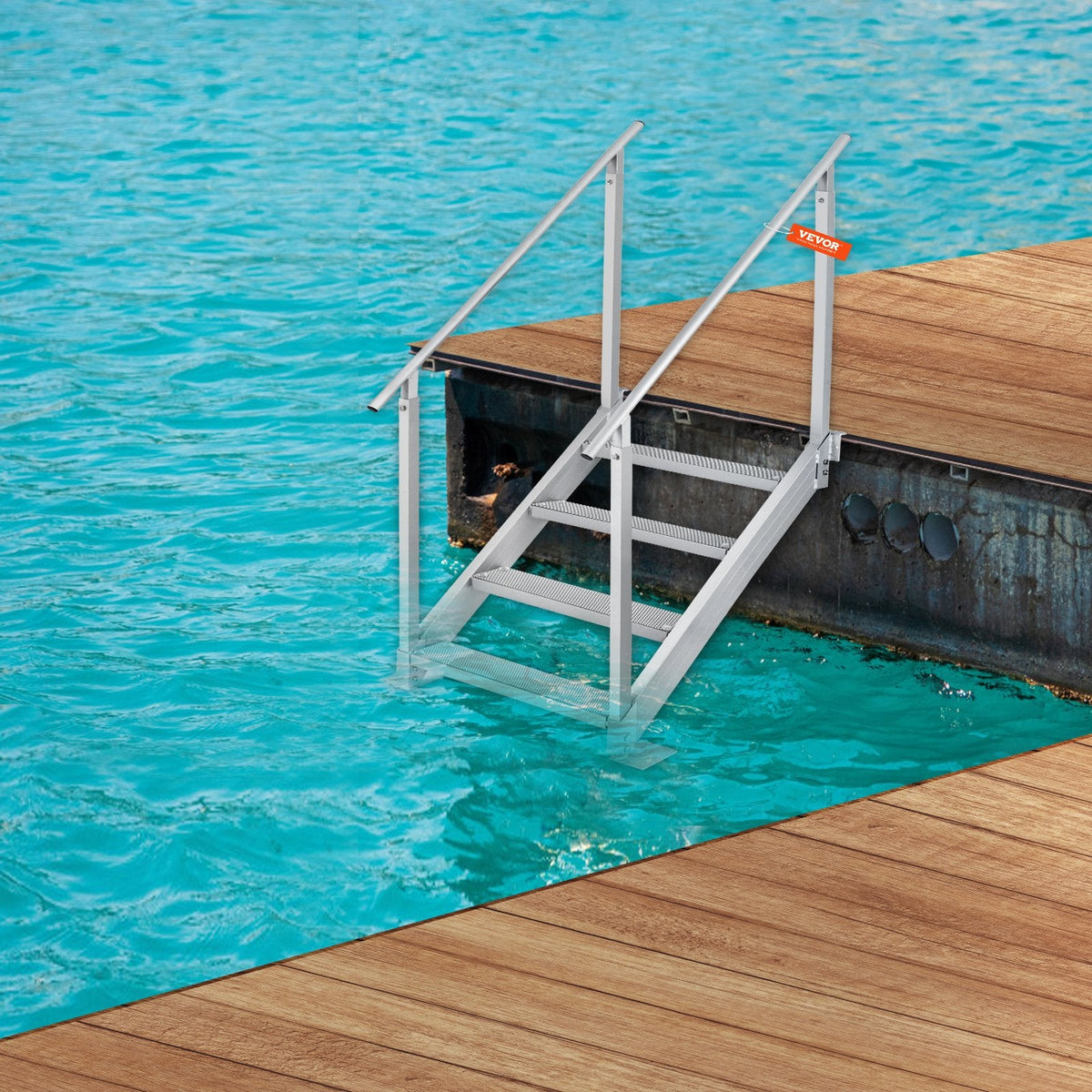 VEVOR Dock Ladder 4 Step, Dock Stairs 30''-38'' Adjustable Height, 500