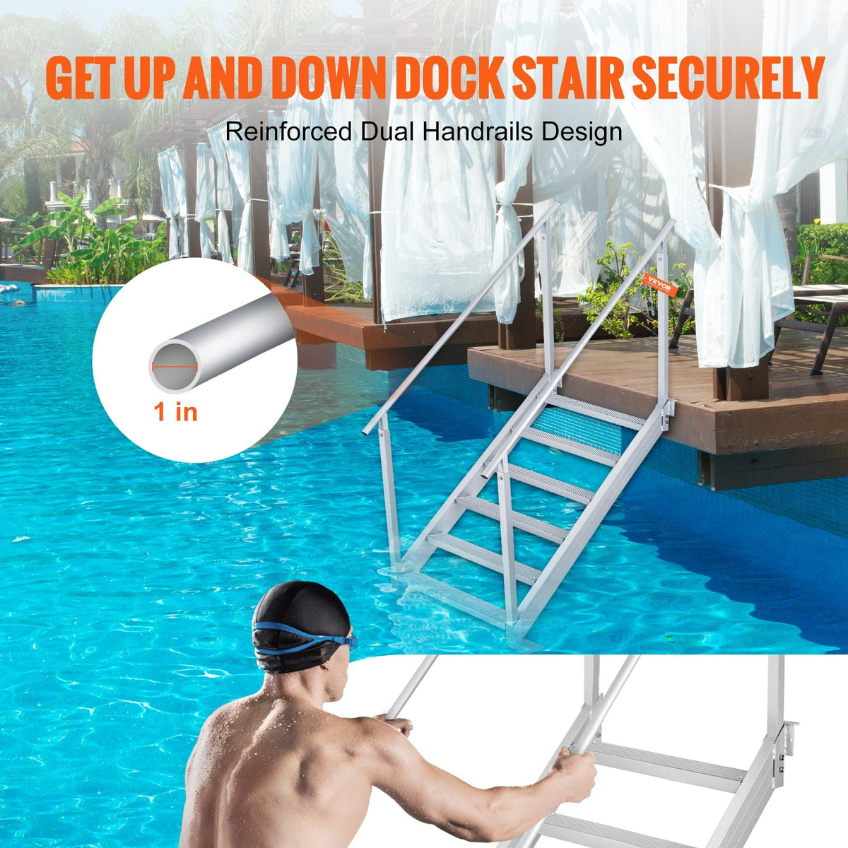 VEVOR Aluminum Dock Ladder Boat Dock Ladder 43-51in/109.2-129.5 cm