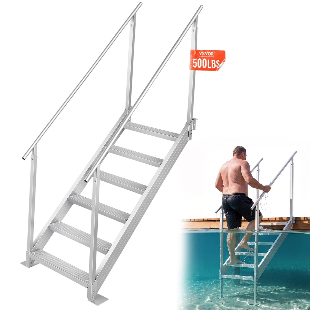 VEVOR Aluminum Dock Ladder Boat Dock Ladder 43-51in/109.2-129.5 cm