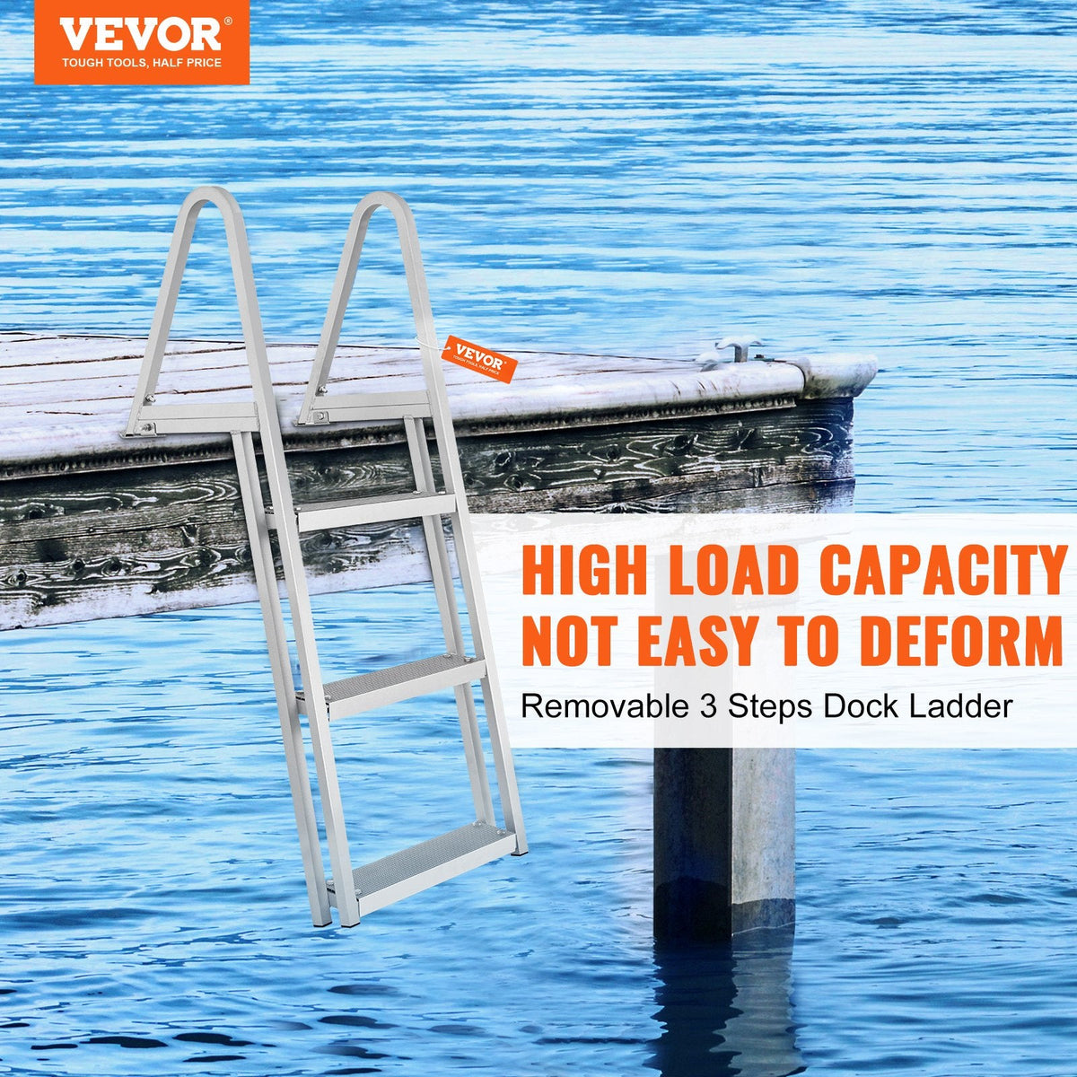VEVOR Dock Ladder, Removable 3 Steps, 350 lbs Load Capacity, Aluminum