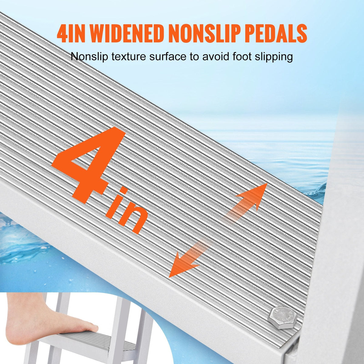VEVOR Dock Ladder, Removable 3 Steps, 350 lbs Load Capacity, Aluminum