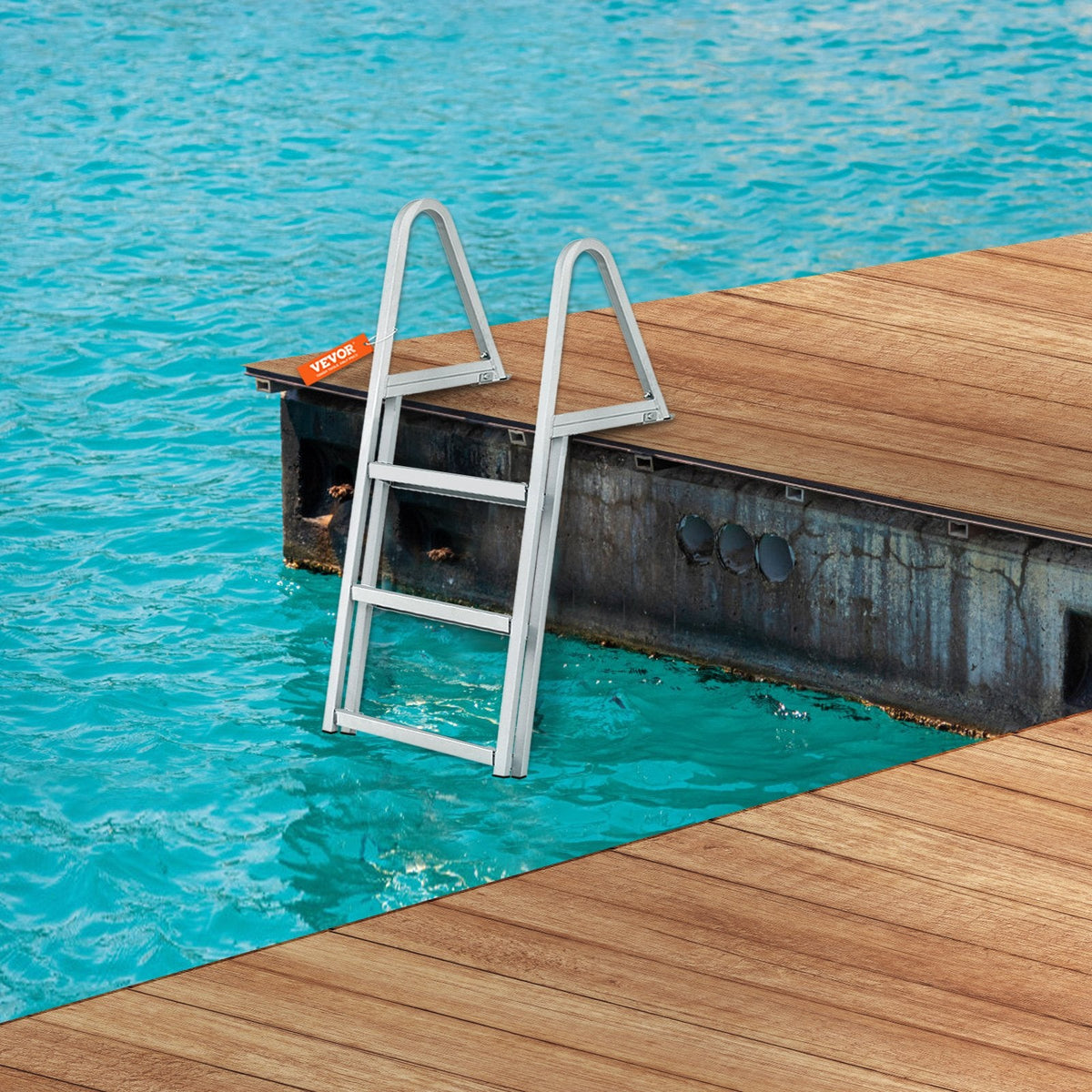 VEVOR Dock Ladder, Removable 3 Steps, 350 lbs Load Capacity, Aluminum