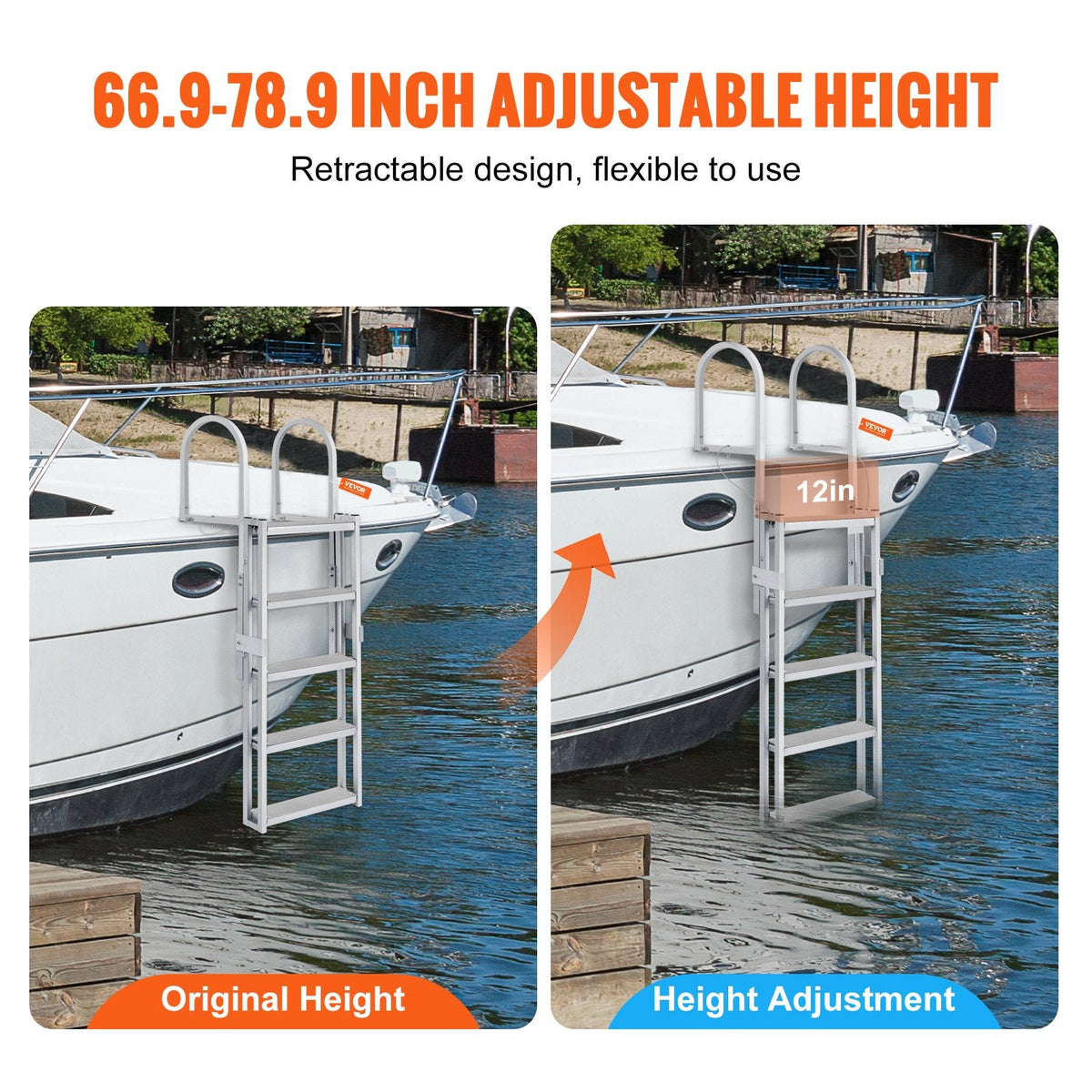 VEVOR Dock Ladder, Retractable 5 Steps, 350 lbs Load Capacity,