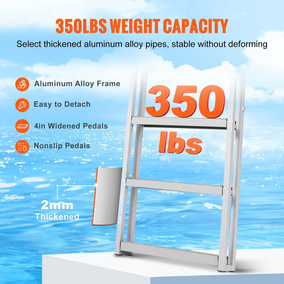 VEVOR Dock Ladder, Retractable 5 Steps, 350 lbs Load Capacity,