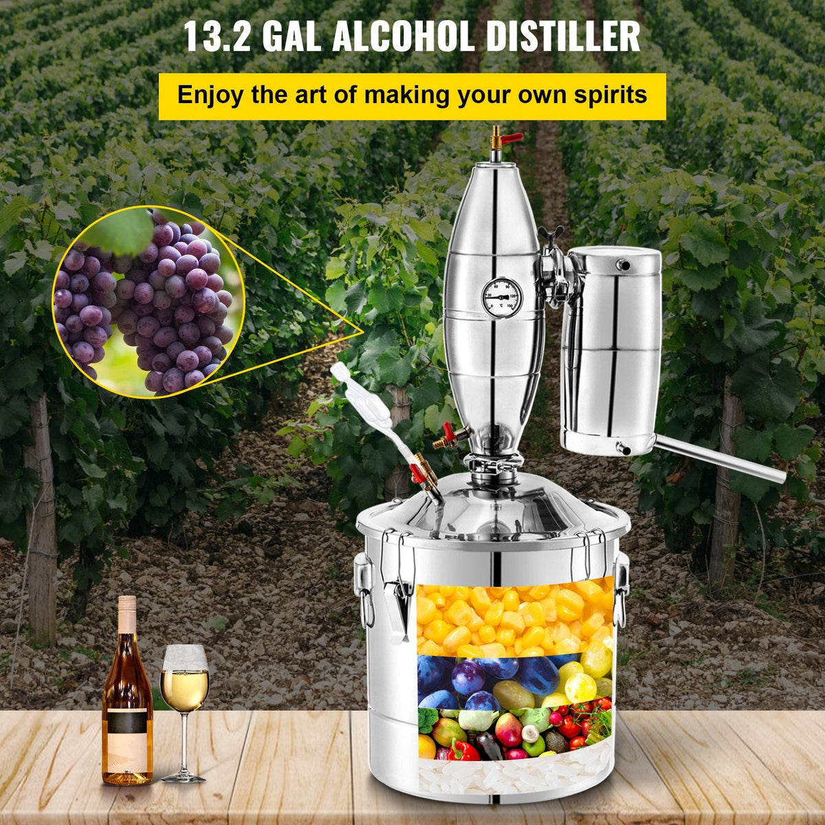 VEVOR Wine Boiler Stainless Steel Water Alcohol Distiller 13.2 Gallon