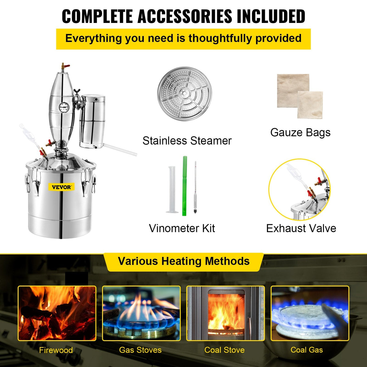 VEVOR Wine Boiler Stainless Steel Water Alcohol Distiller 13.2 Gallon