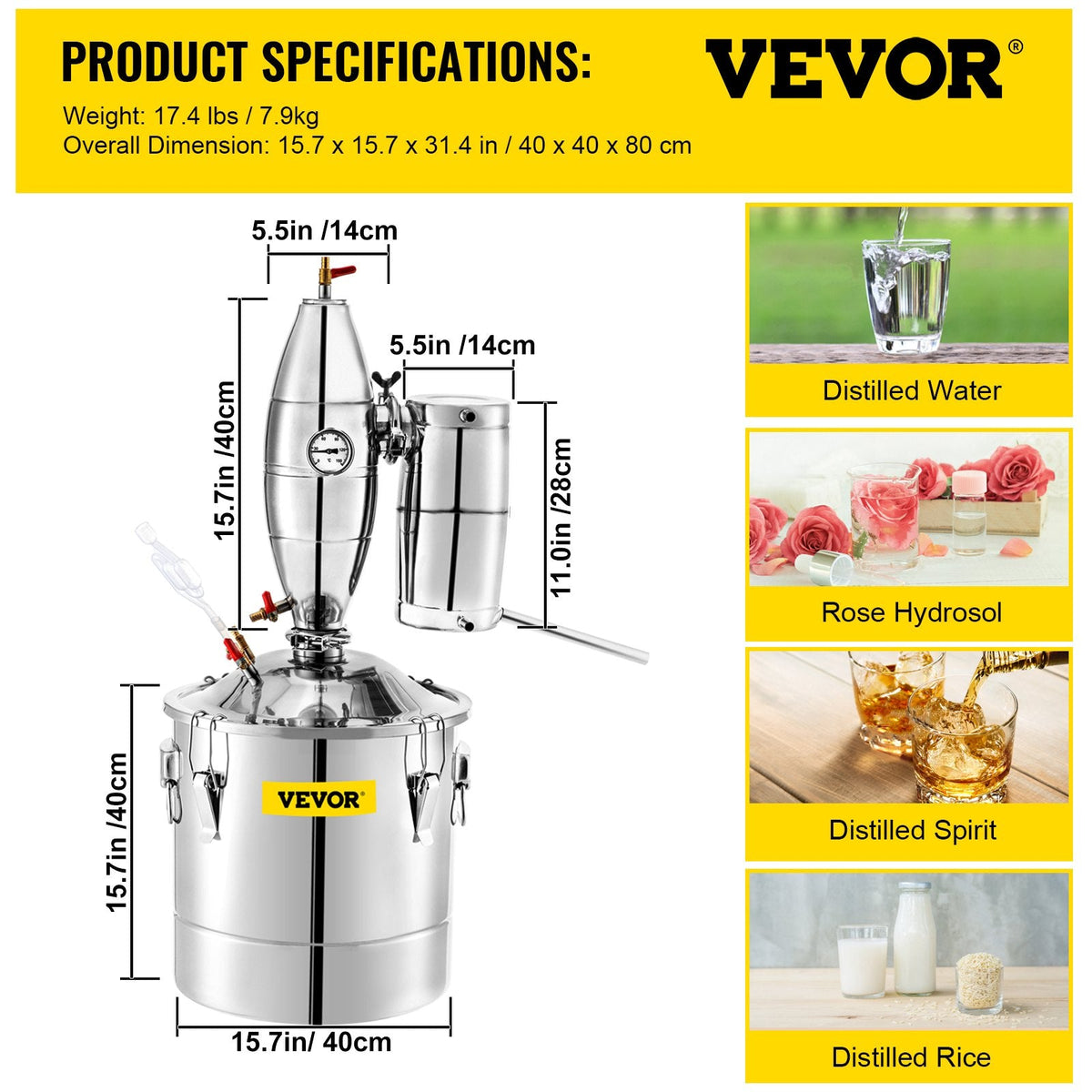 VEVOR Wine Boiler Stainless Steel Water Alcohol Distiller 13.2 Gallon