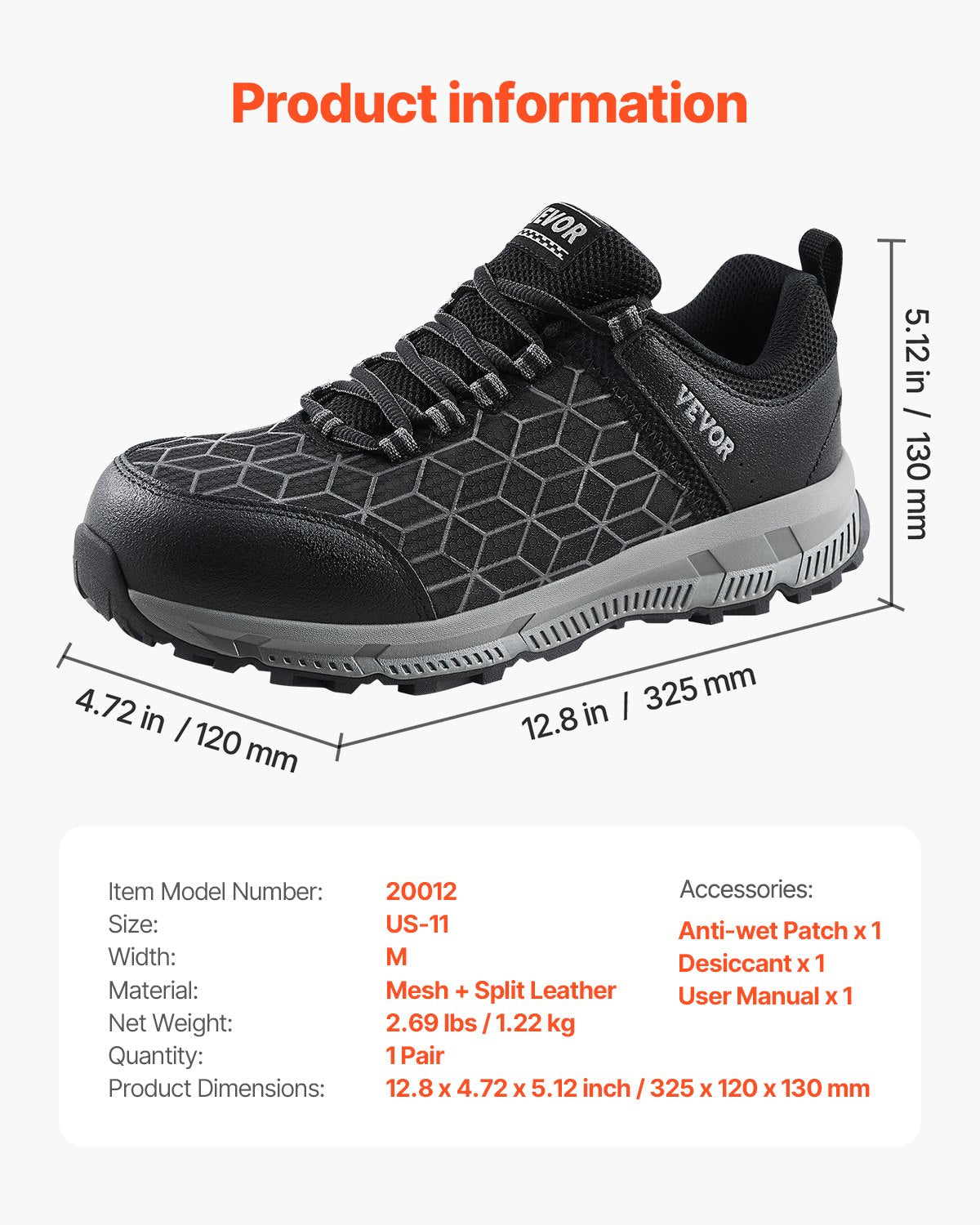 Steel Toe Shoes for Men, US Size 11, Men’s Cushion Sport Safety Toe