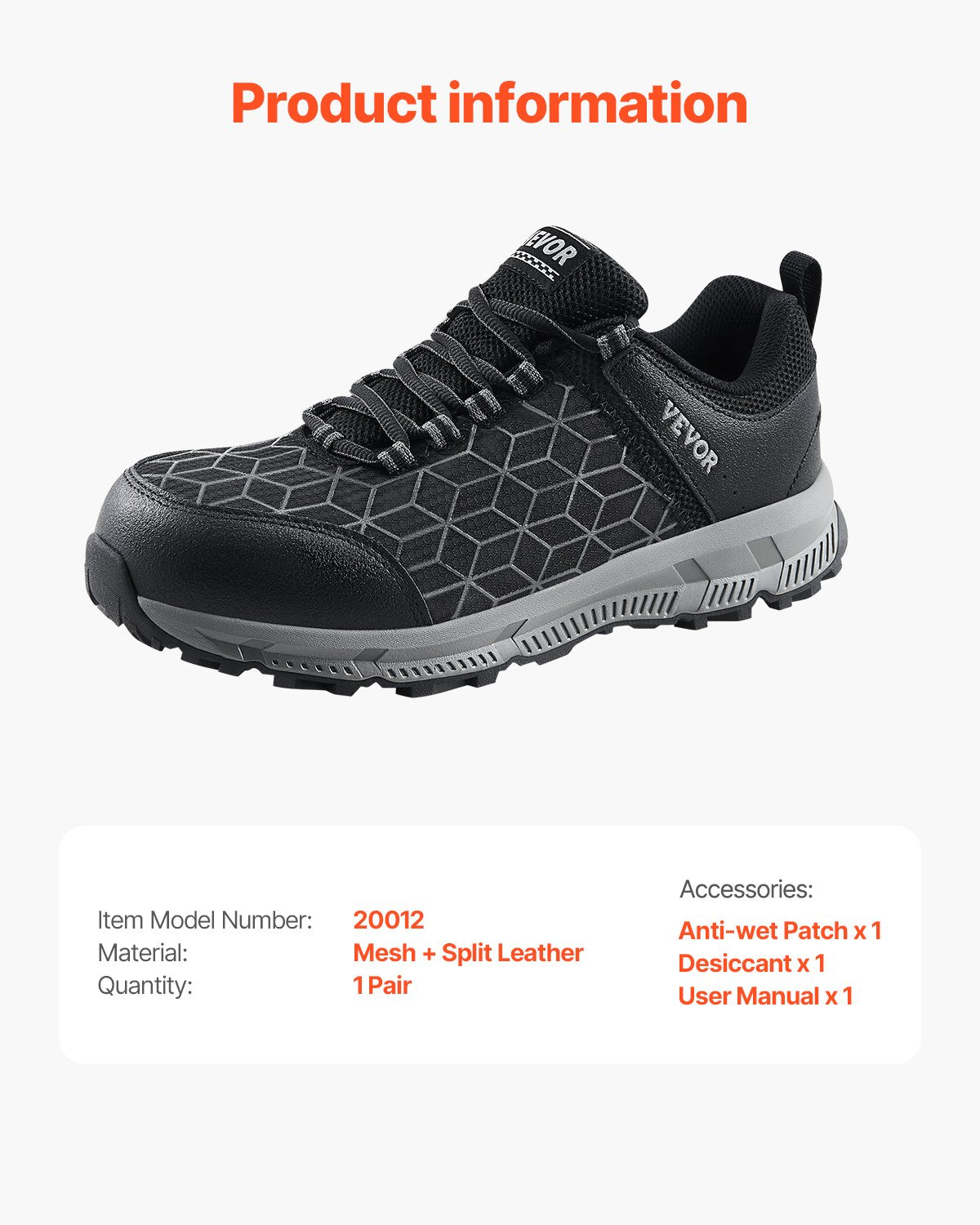 VEVOR Steel Toe Shoes for Men, US Size 11 Wide, Men’s Cushion Sport