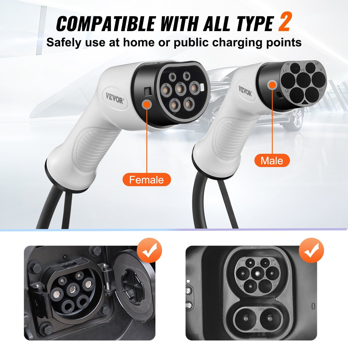 Type 2 to Type 2 EV Charging Cable, 32Amp, 22kW 7 Meters Three Phase