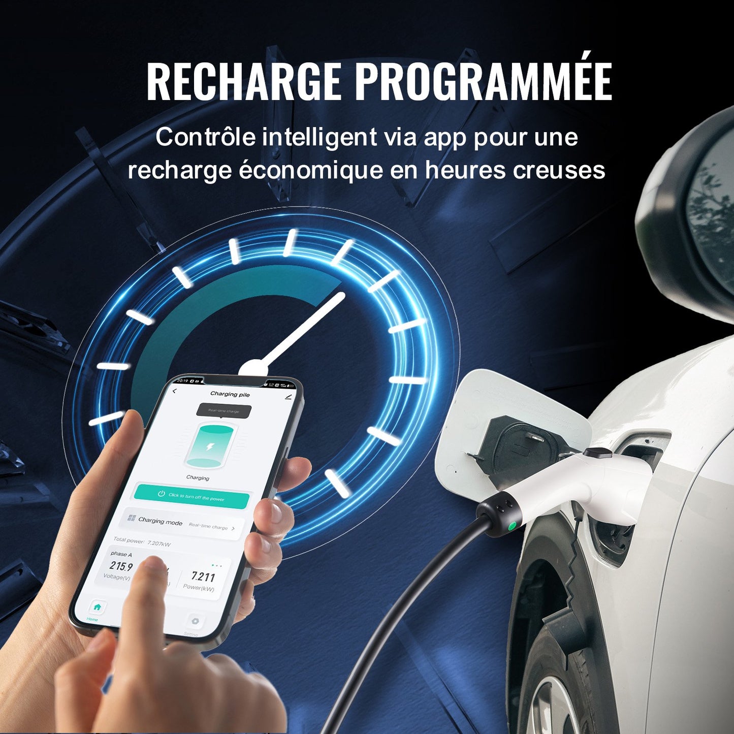 Portable EV Charger Type 2, 16A 3.7 kW, Electric Vehicle Car Charger