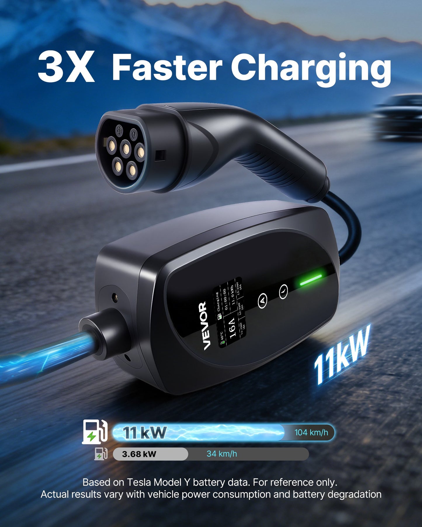Mobile Wallbox, 11 kW 16A, Type 2 Portable EV Charger, 3 Phase