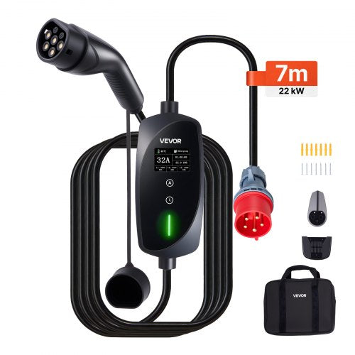 Mobile Wallbox, 22 kW 32A, Type 2 Portable EV Charger, 3 Phase
