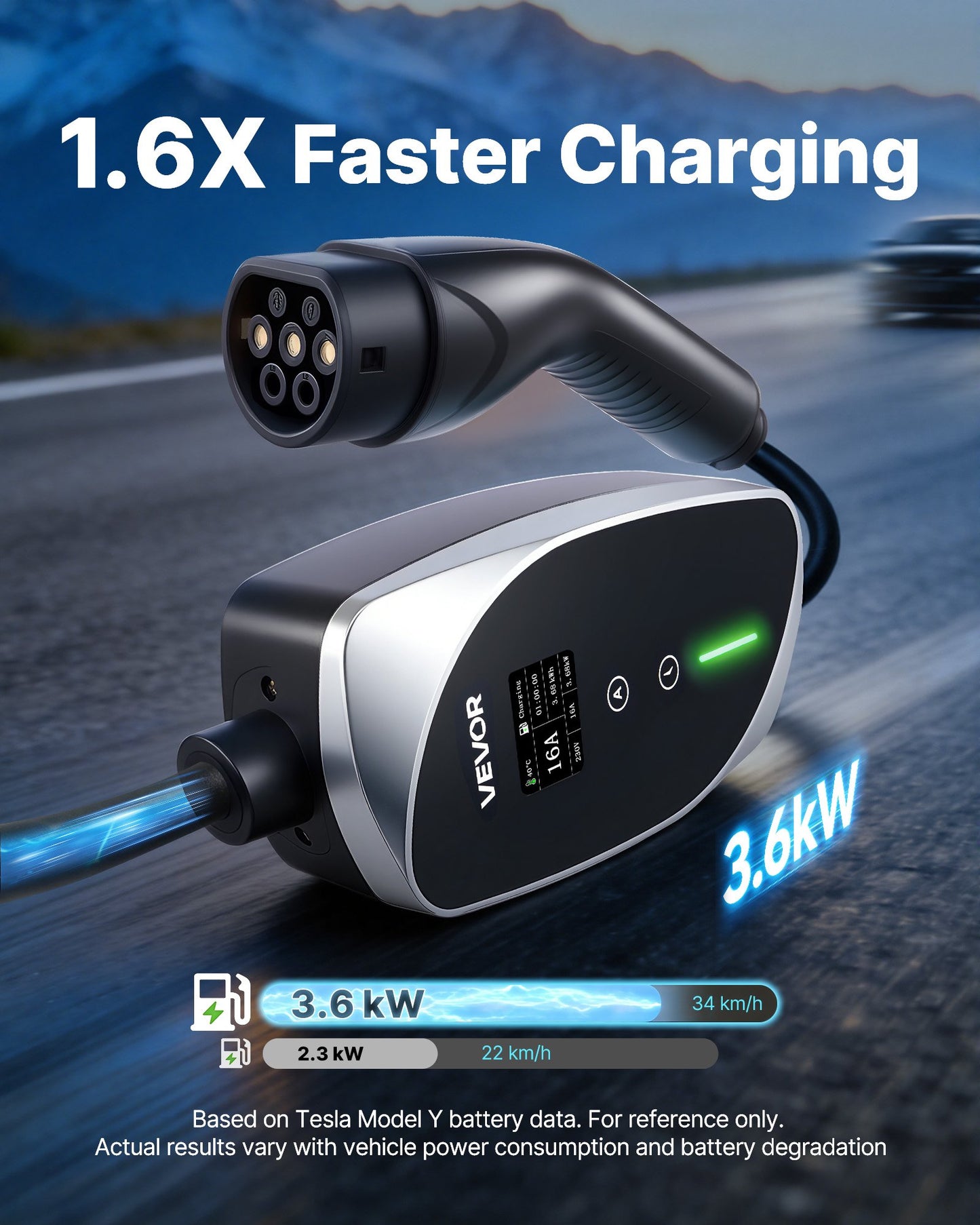 Mobile Wallbox, 3.6 kW 16A, Type 2 Portable EV Charger, Single Phase