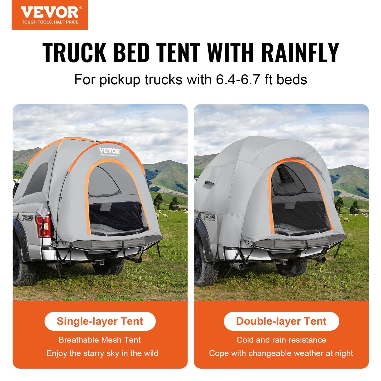 Truck Bed Tent, 5.5'-6' Pickup Truck Tent with Rain Layer and Carry