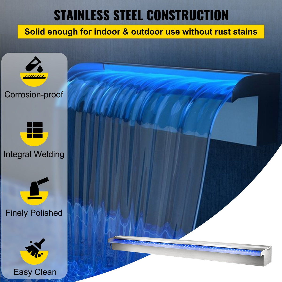 VEVOR Swimming Pool Waterfall Spillway 151x11.5x8 cm Stainless Steel