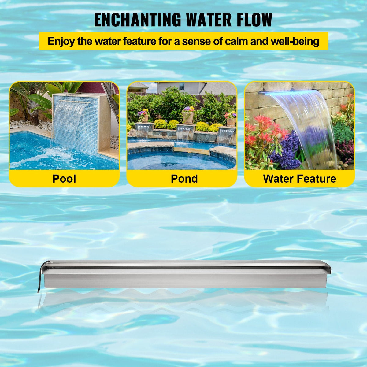 VEVOR Swimming Pool Waterfall Spillway 151x11.5x8 cm Stainless Steel