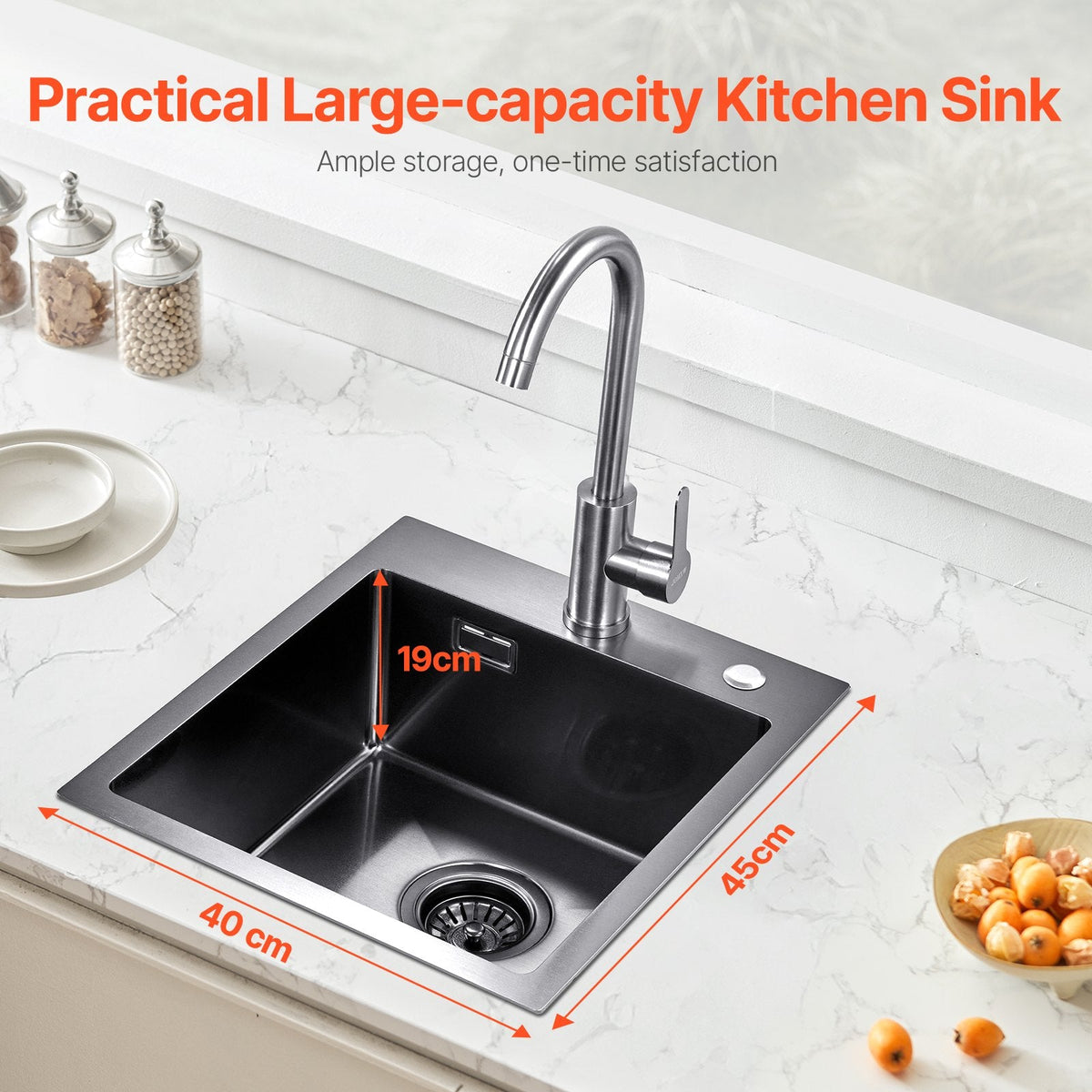 VEVOR 40cm Kitchen Sink Workstation, 304 Stainless Steel Top Mount