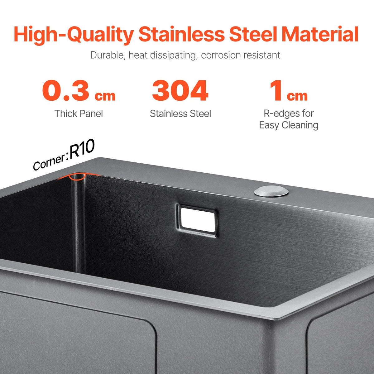 VEVOR 40cm Kitchen Sink Workstation, 304 Stainless Steel Top Mount