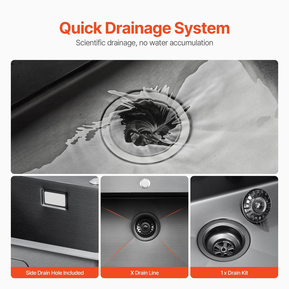VEVOR 40cm Kitchen Sink Workstation, 304 Stainless Steel Top Mount