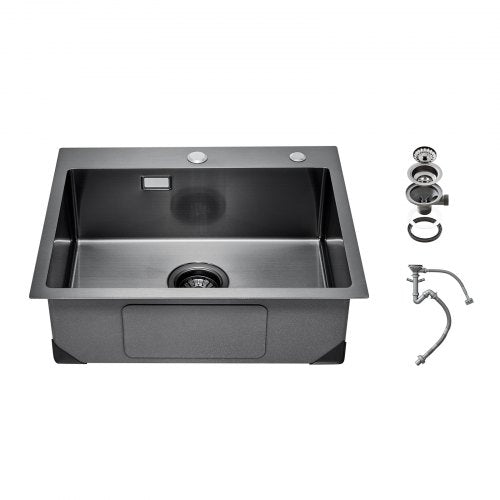 VEVOR 68cm Kitchen Sink Workstation, 304 Stainless Steel Top Mount