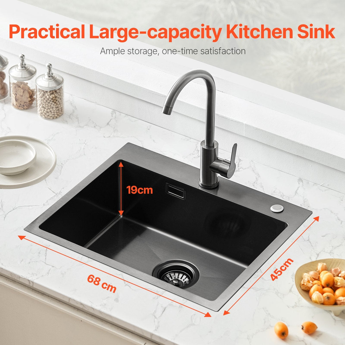 VEVOR 68cm Kitchen Sink Workstation, 304 Stainless Steel Top Mount