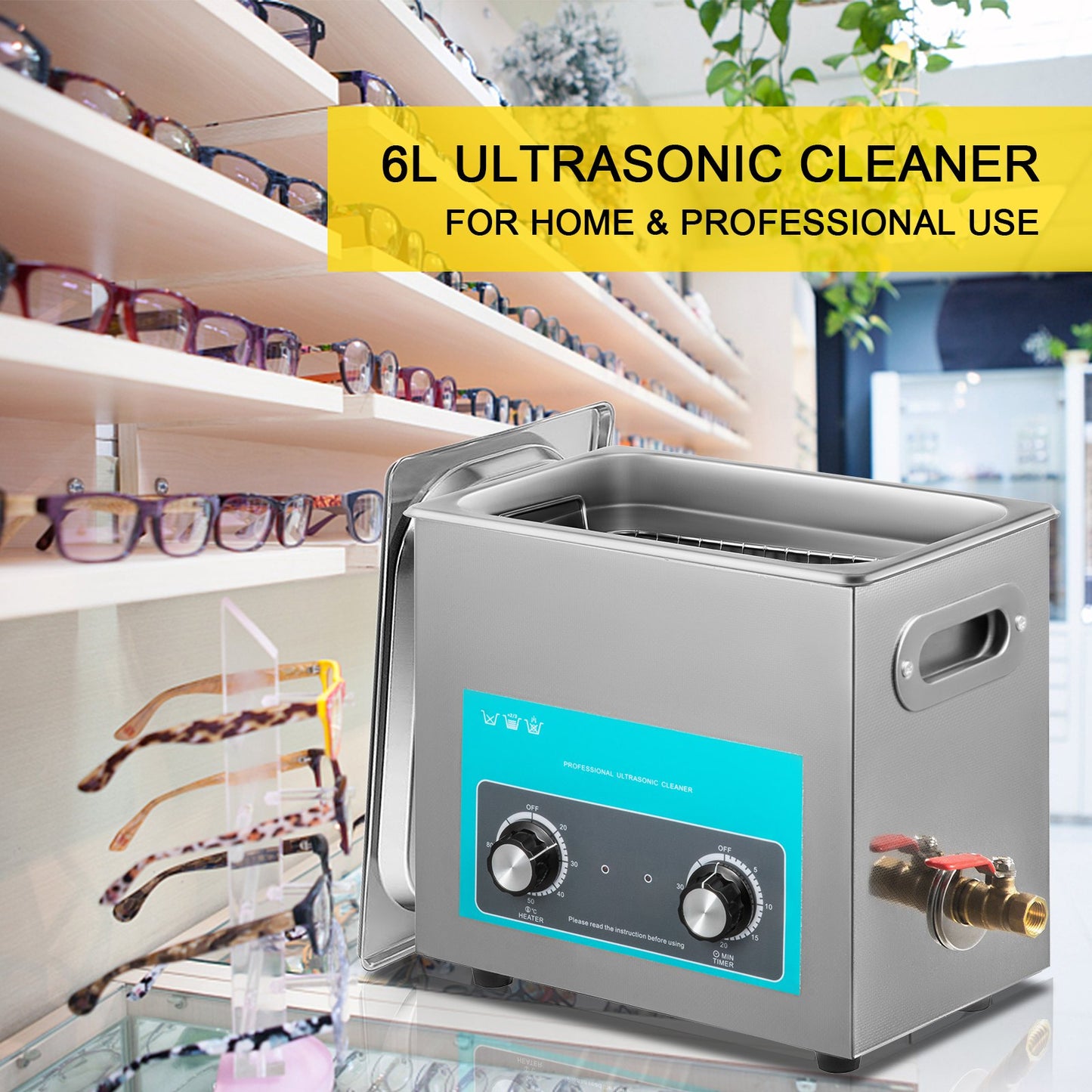 6L Ultrasonic Cleaner, 304 Stainless Steel Professional Knob Control,