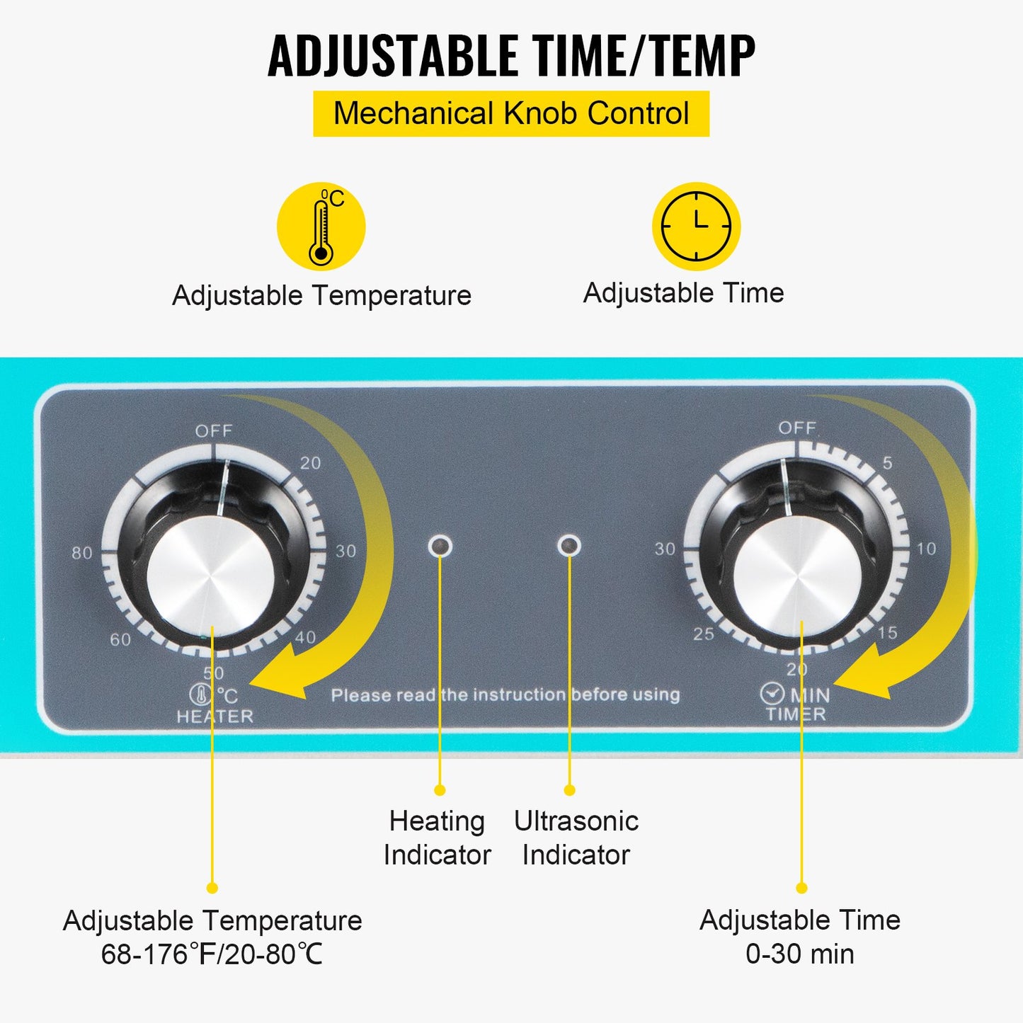 6L Ultrasonic Cleaner, 304 Stainless Steel Professional Knob Control,