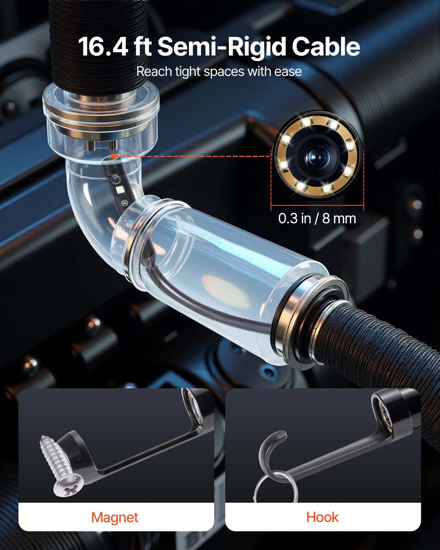Triple Lens Endoscope Camera, 11.4 cm IPS Screen Borescope Inspection