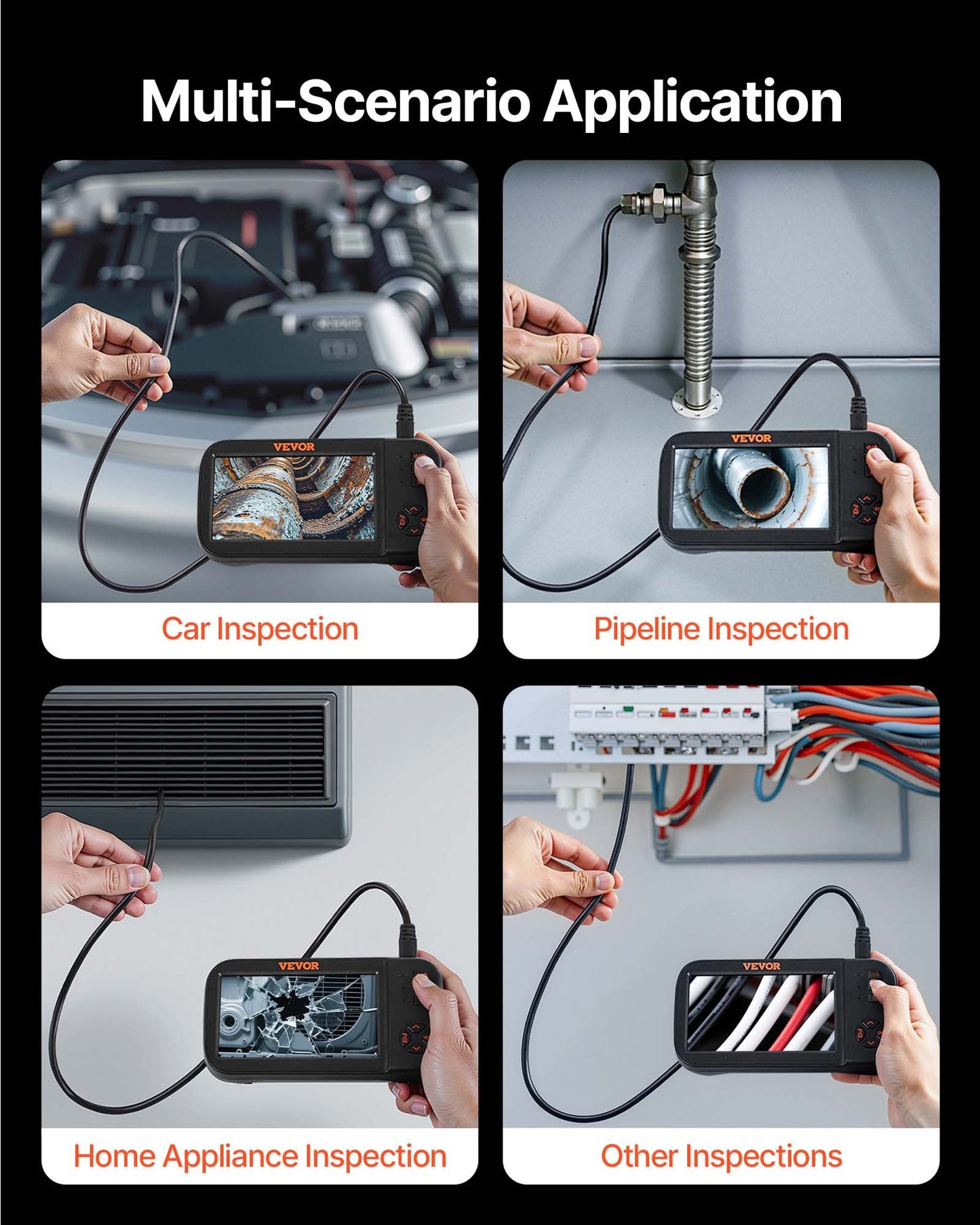 Triple Lens Endoscope Camera, 11.4 cm IPS Screen Borescope Inspection