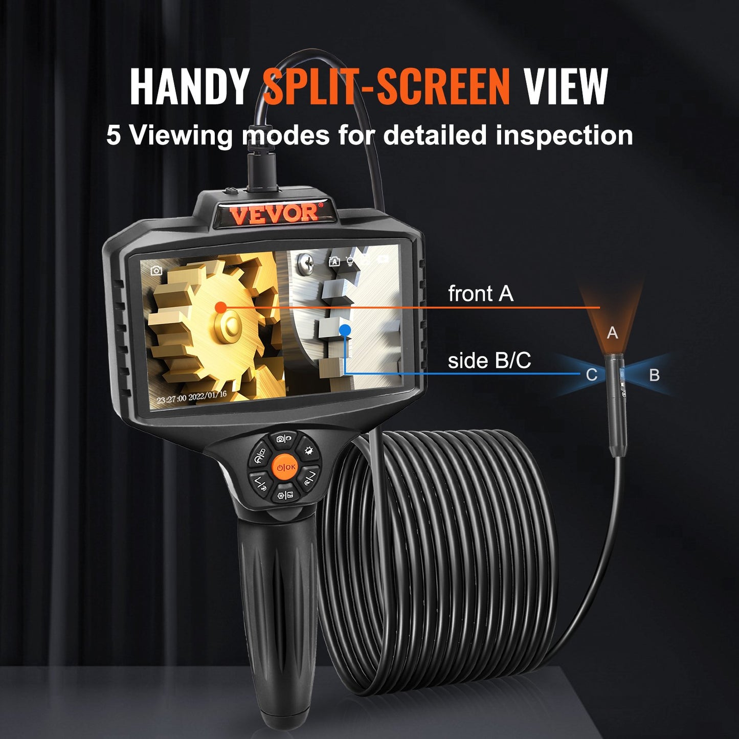 Triple Lens Inspection Camera with Light, 12.7cm IPS Screen Industrial