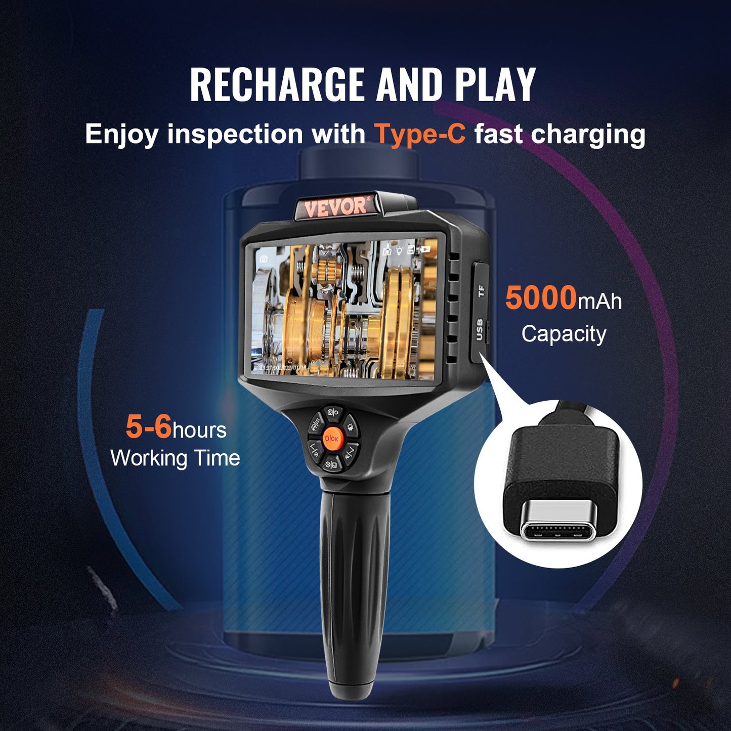 Triple Lens Inspection Camera with Light, 12.7cm IPS Screen Industrial