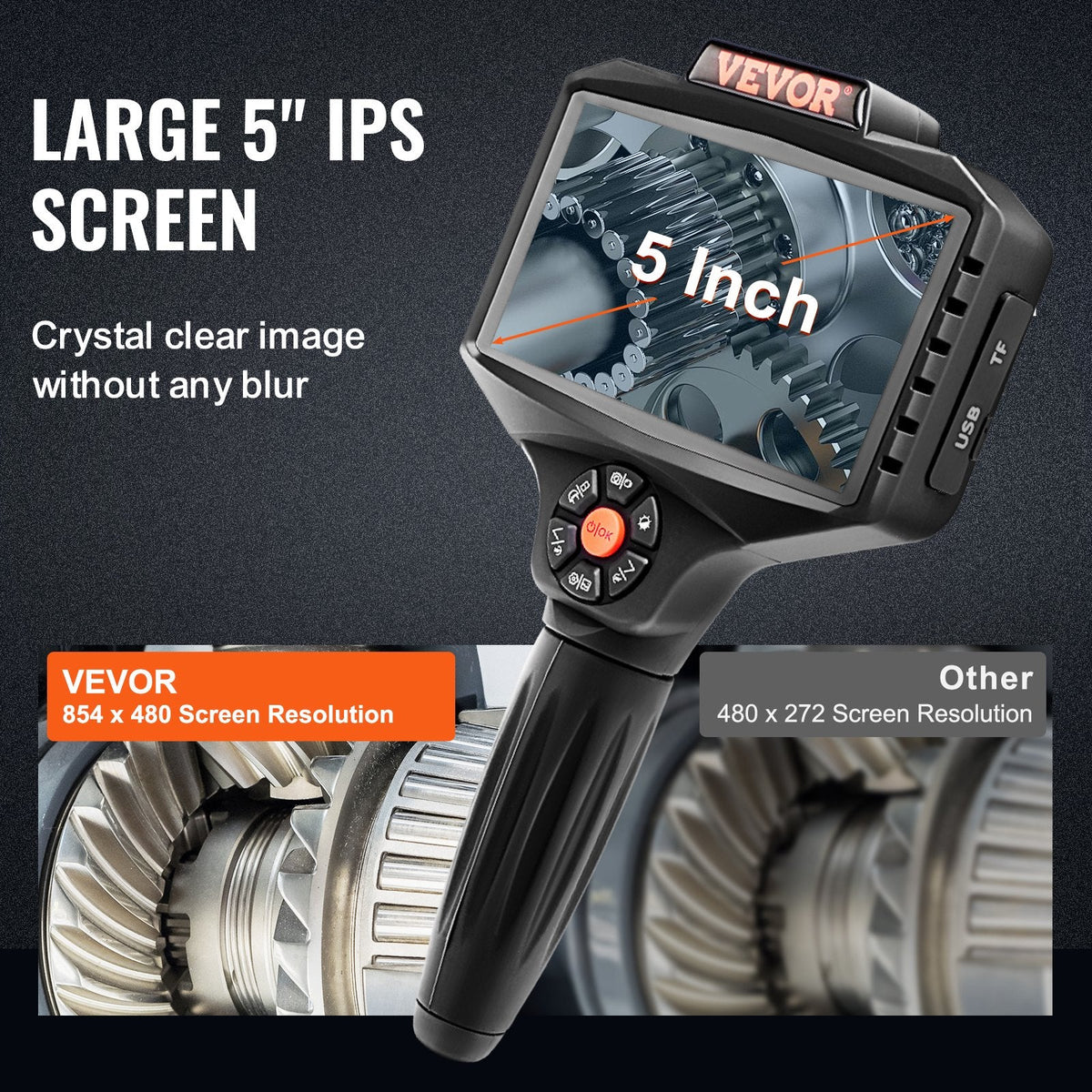 VEVOR Triple Lens Inspection Camera with Light, 12.7cm IPS Screen