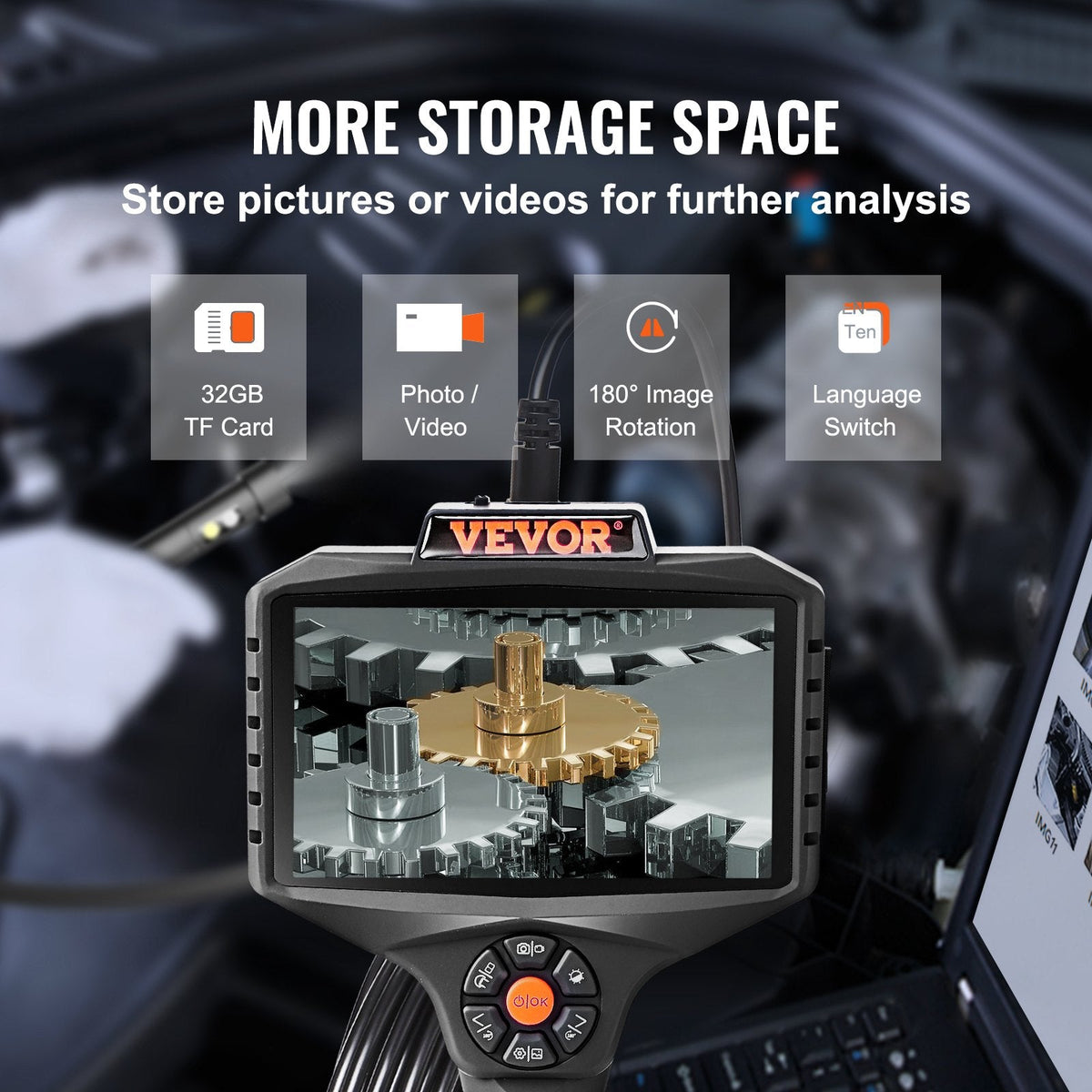 VEVOR Triple Lens Inspection Camera with Light, 12.7cm IPS Screen