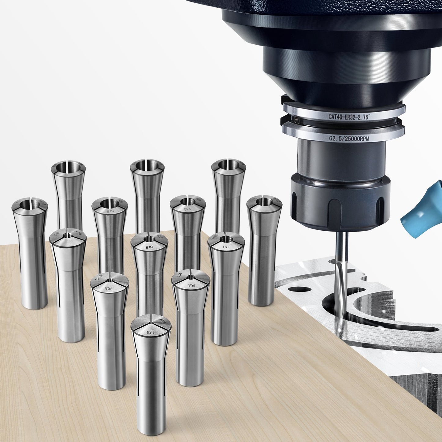 13 pcs Precision R8 Collet Set, 1/8 - 7/8, 45# Mill Collet Chuck