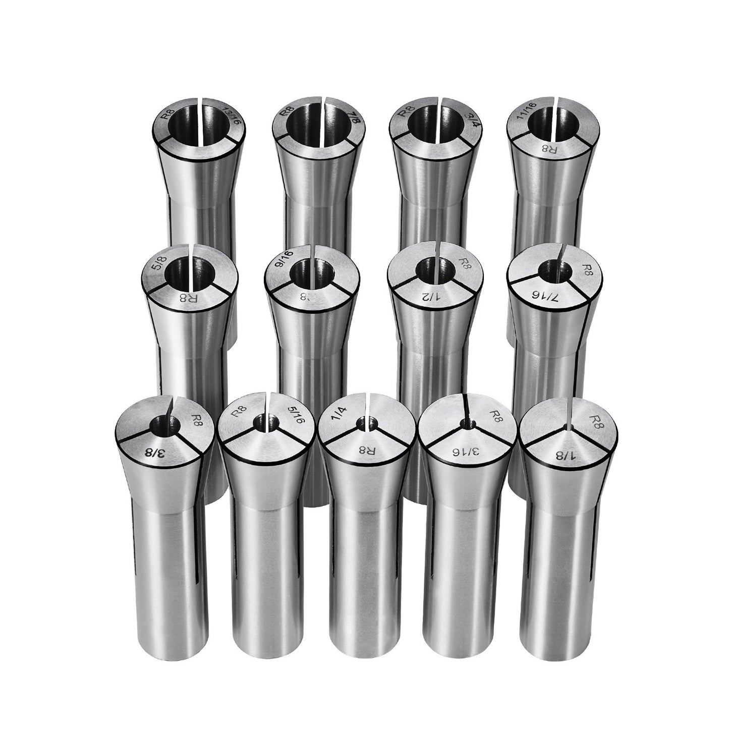 13 pcs Precision R8 Collet Set, 1/8 - 7/8, 45# Mill Collet Chuck