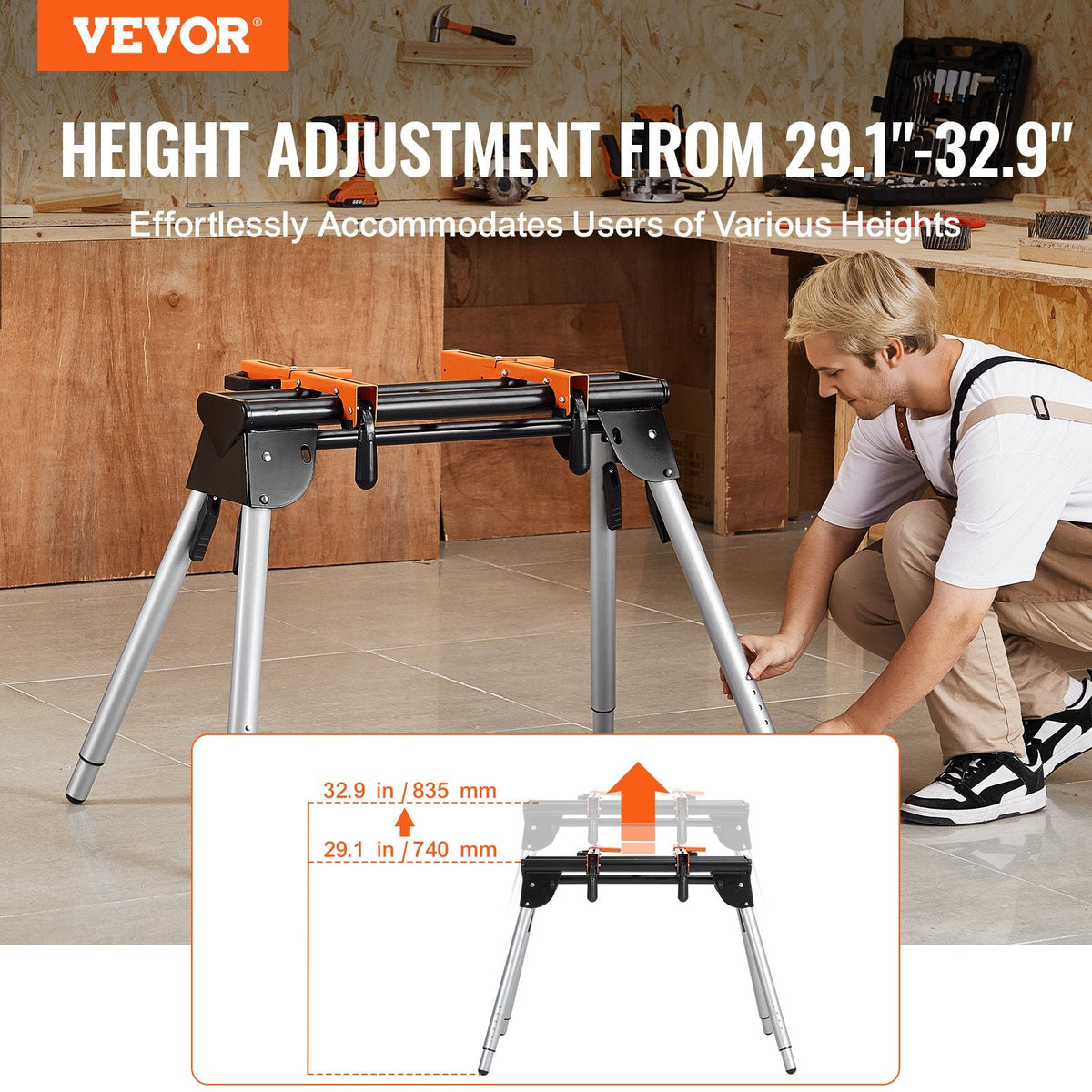 VEVOR Miter Saw Stand, 330lbs Load Capacity Steel Collapsible Stand