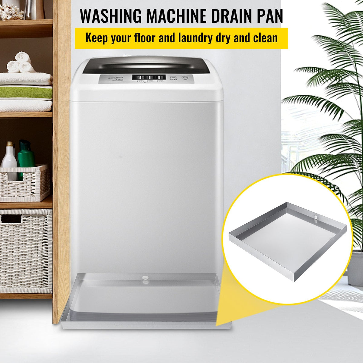 VEVOR 27 x 25 x 2.5 Inch Washing Machine Pan 304 Stainless Steel
