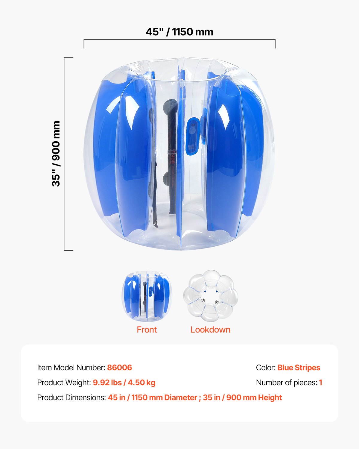 Inflatable Bumper Balls 1-Pack, 4FT/1.2M Body Sumo Zorb Ball, Durable
