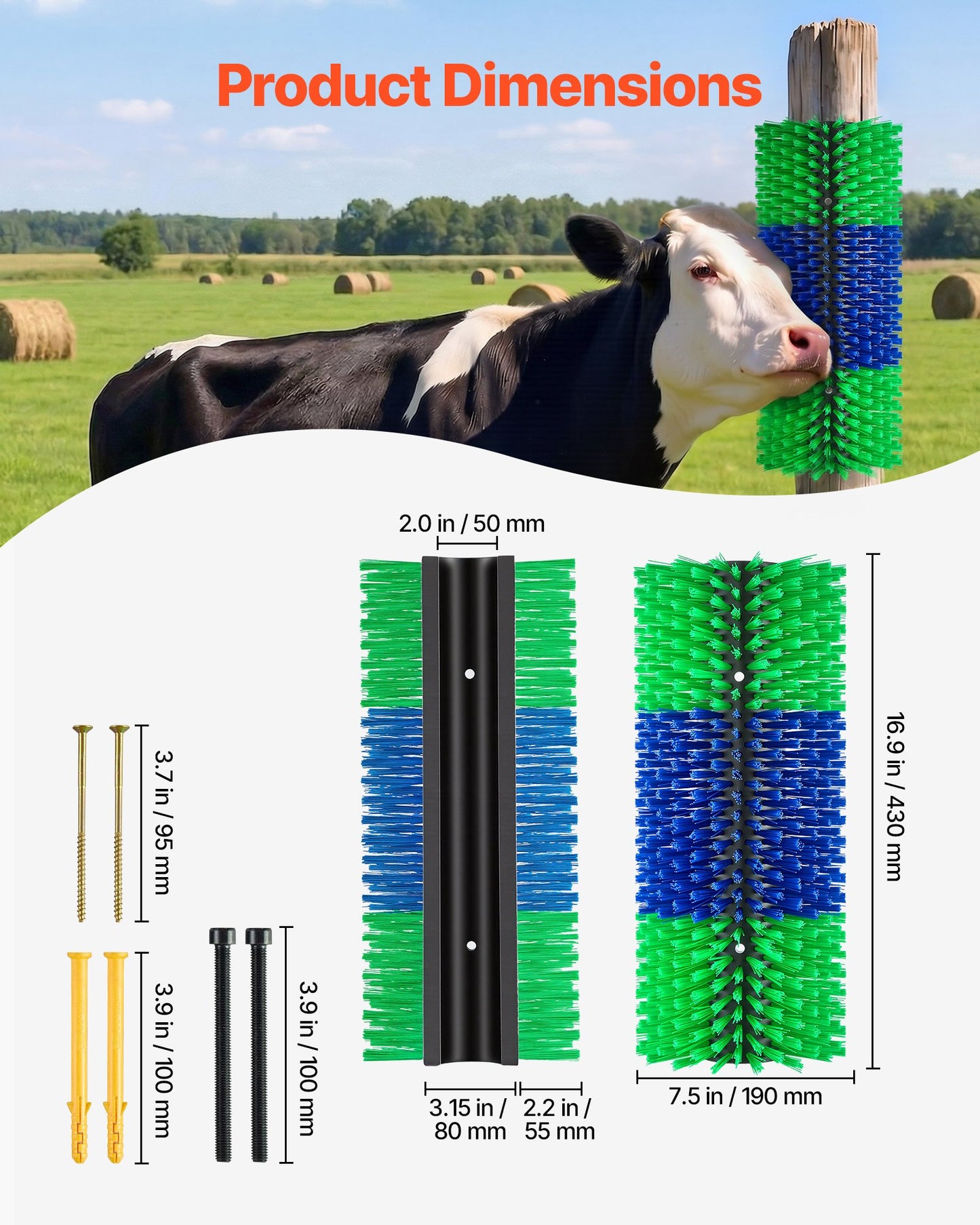 Livestock Scratching Brush, 1PC Goat Scratcher Brush Post with 4